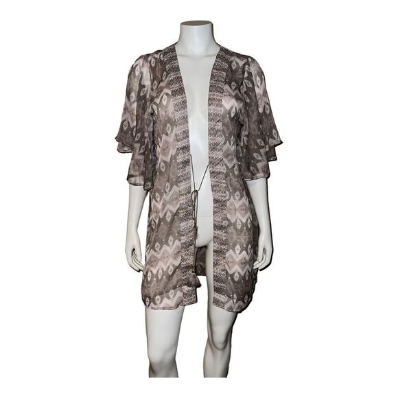 Steve Madden Printed Short Sleeve Kimono Clay Purple One Size New - Picture 3 of 8